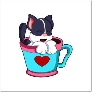 Cat with Heart Cup Posters and Art